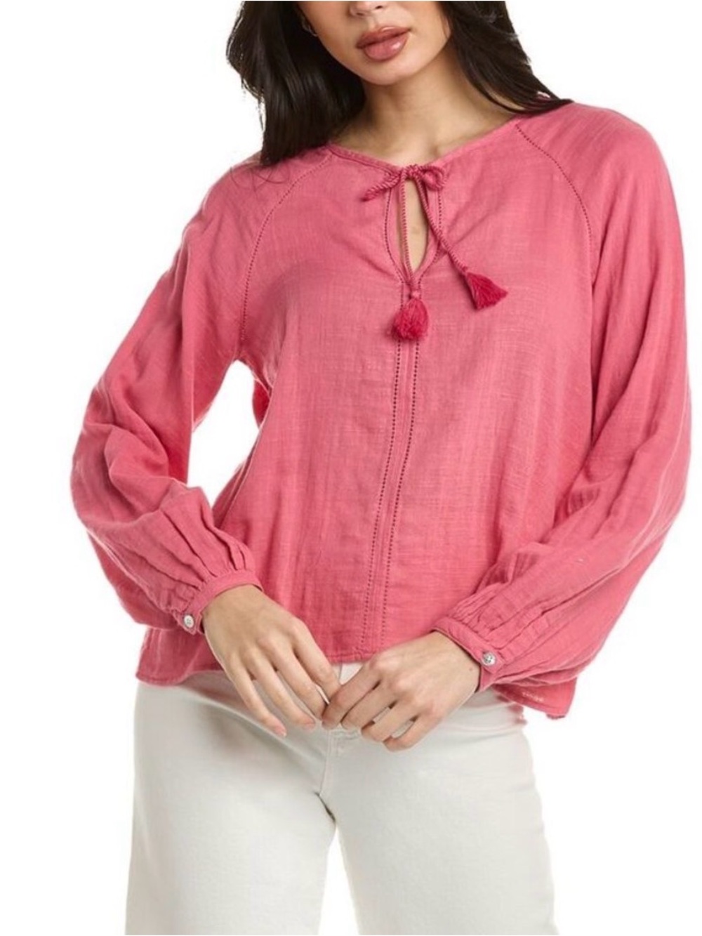 Faherty Celina Top 100% Organic Cotton French Rose Balloon Sleeve Size Large